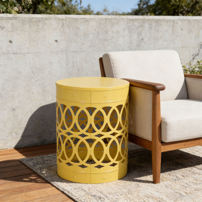 Table de bout d'extérieur en métal, Jaune, 1