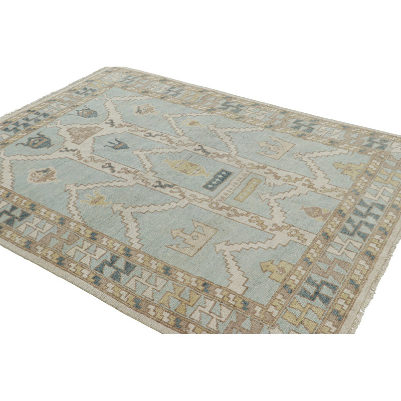 Burano Hand Knotted Wool Geometric Area Rug, Rectangle 5' x 7'