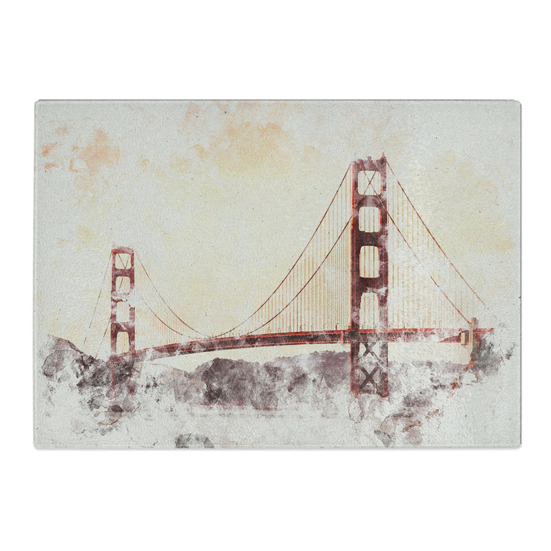 Golden Gate Bridge Vol.3 Watercolour Chopping Board, 0.4cm H x 20cm W x 28.5cm L