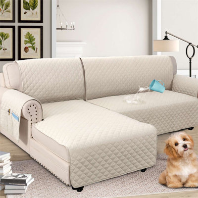 100% Waterproof Sofa Slipcover for L Shape Sectional Sofa 2 Piece Microfiber Fabric Box Cushion Slipcover Left Chaise Cover with Sofa Cover Machine Washable