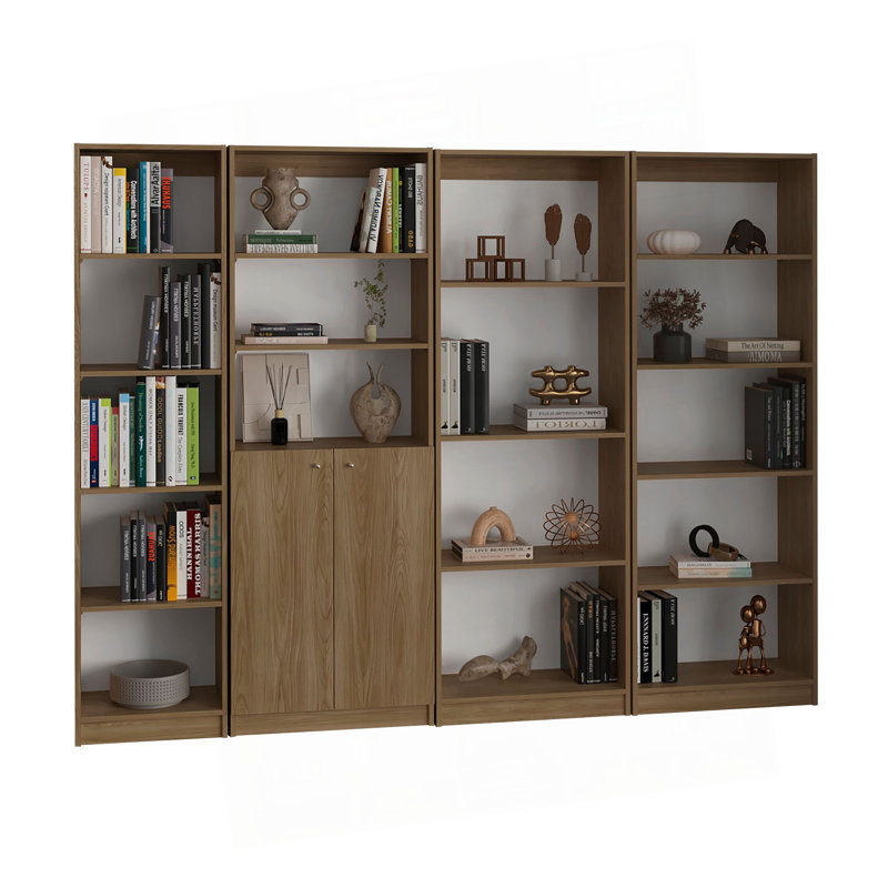 Ensemble de bibliothèque 4 pièces H 71,1 "avec portes et tablettes ouvertes, armoire de rangement haute