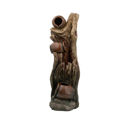 Fontaine décorative à tronc d'arbre à 3 niveaux 12,4 x 11,6 x 37,8 po avec lumières et pompe