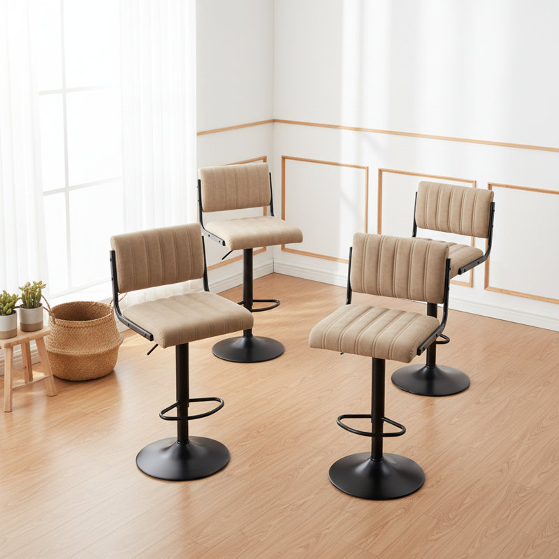 Adjustable PU Leather Swivel Bar Stools (Set of 6, BEIGE), BEIGE