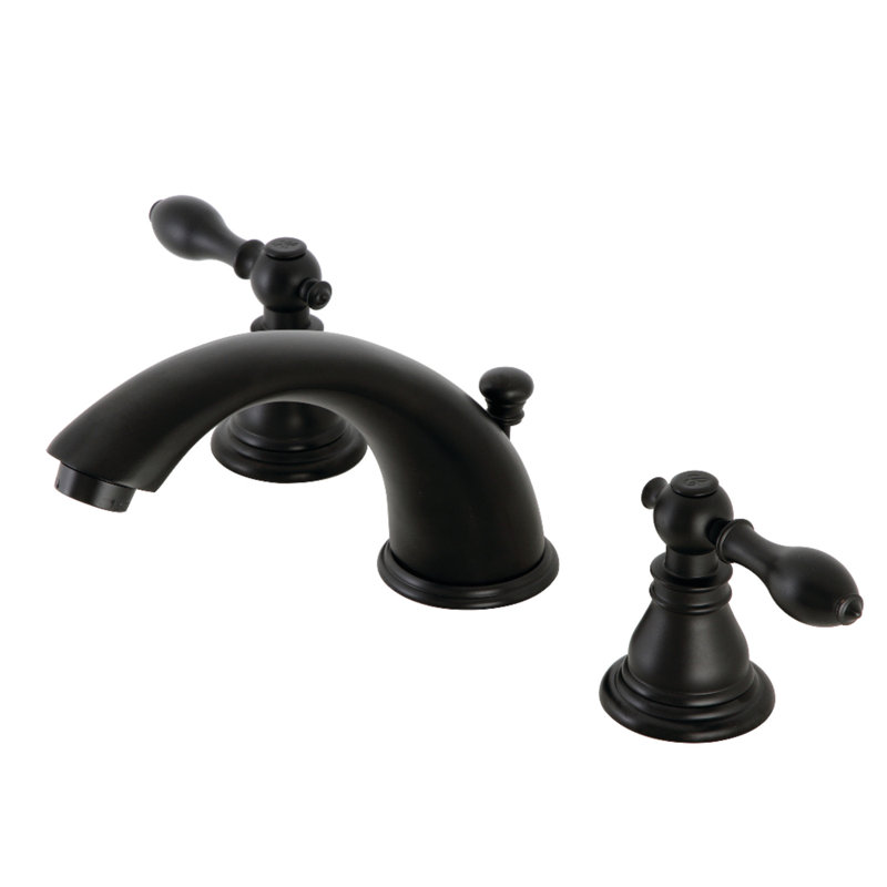 Kingston Brass American Classic Two-Handle 3-Hole Deck Mount Widespread Bathroom Faucet with Retail Pop-Up Drain, Matte Black