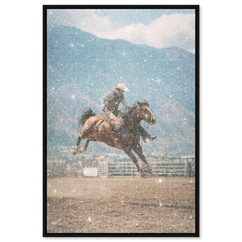 Bronc Rider Print by Oliver Gal, 11"H x 16"W, Black Floater Frame