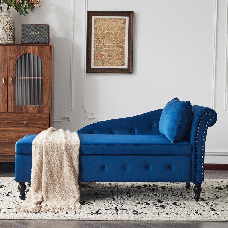 Getchell Velvet Chaise Lounge, Blue