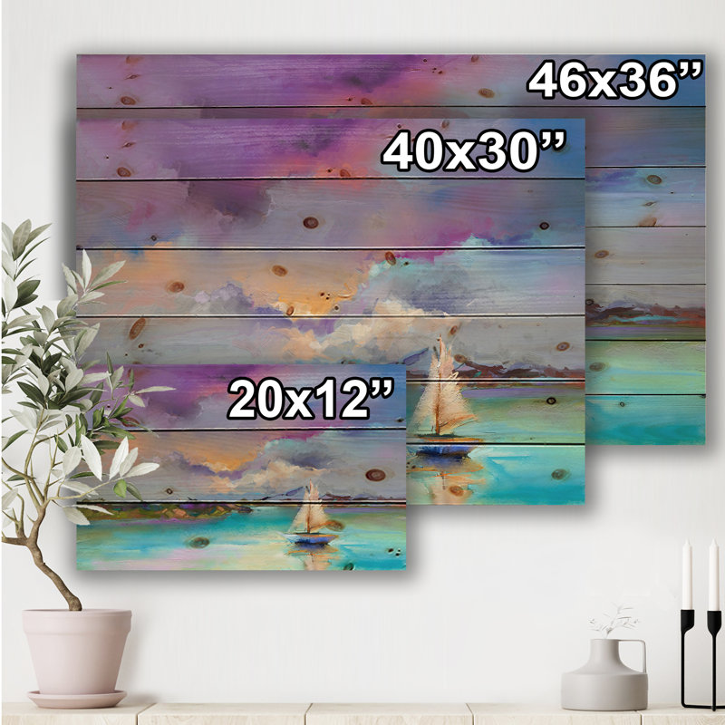 Impressionniste paysage marin avec petits bateaux III - reproduction d'art sur bois sans cadre, H 36 po x l 46 po x 1,5 po
