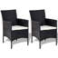 Ensemble de canapé et table d'extérieur 4 pièces en rotin noir, plateau en verre, coussins crème