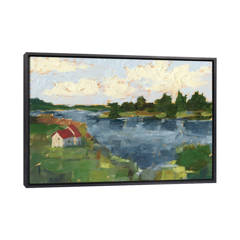 "Lakeside cottages I" par Ethan Harper, reproduction d’art, Encadrement noir décoloré, H 40 po x l 60 po x 1,5 po