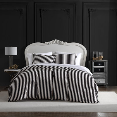 Betsey Johnson Wonderland Stripe Black Duvet Cover Set, King