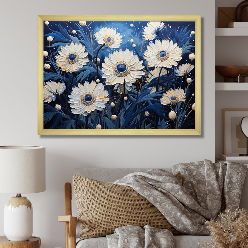 «Blue Cornflowers Cascading IV», reproduction sur toile, Encadrement doré, H 34 po x l 44 po x P 1,5 po