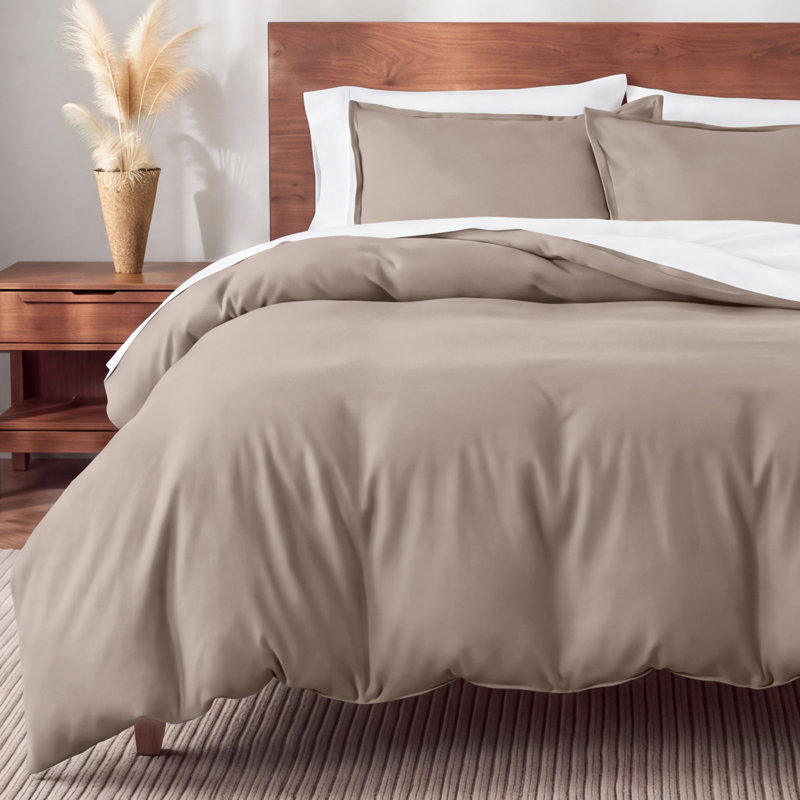 100% Cotton Flannel Duvet Cover Set, Taupe, Full Duvet Cover + 2 Standard Shams