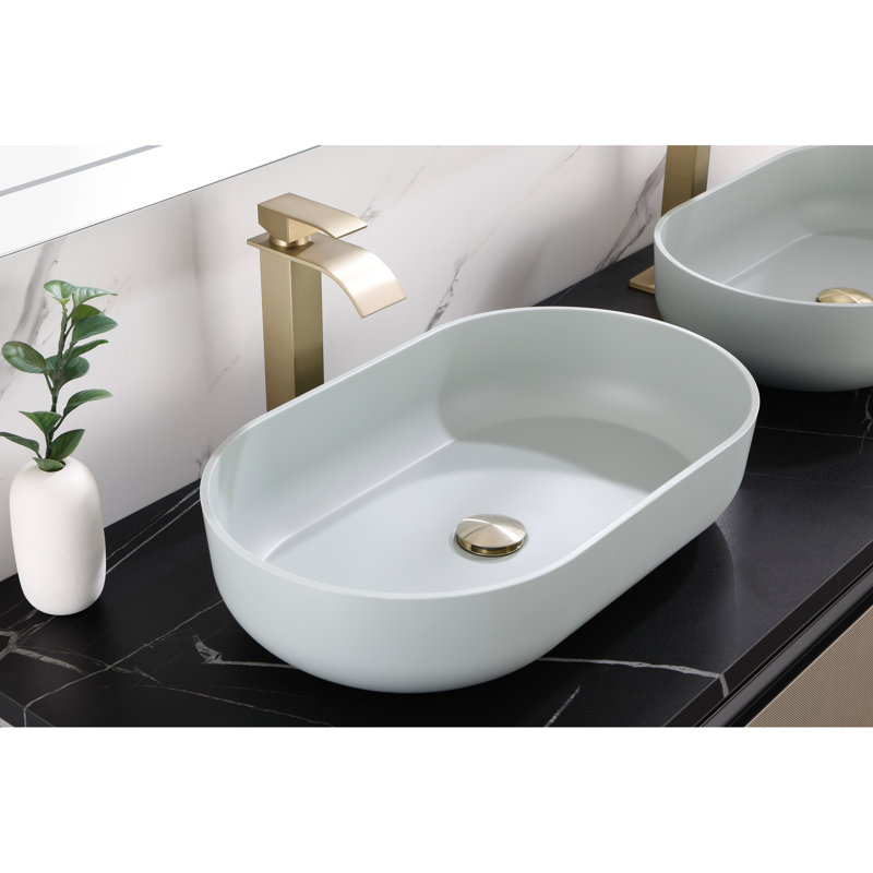 Lavabo de salle de bain ovale 24 po x 14 po - ABS bleu, installation sur comptoir, hygiénique, à égratignure, système de drainage rapide 24 po Rectangulaire, installation au-dessus du comptoir, impact, drain efficace