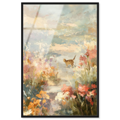 Tableau encadré « Voyage de chat » (Acrylique), décoration chat mignon par Art Remedy, cadre noir, 40,6 x 61 cm