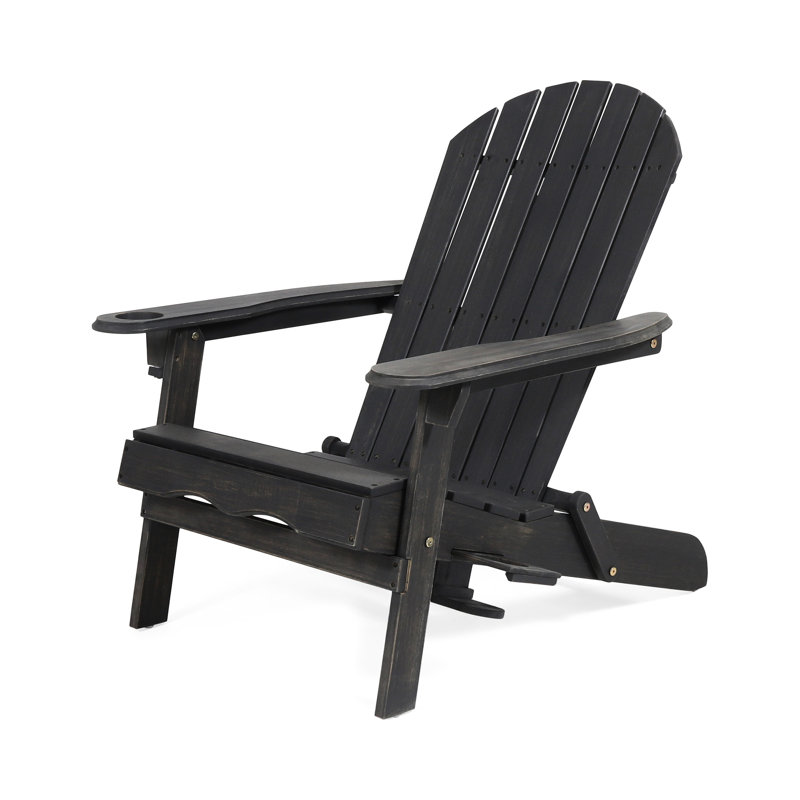Chaise rustique en bois gris foncé avec fonction pliante et porte-gobelets, 35,09 po H, H 35,32 po, P 30,82 po, 22,05 lb, pour la terrasse du patio
