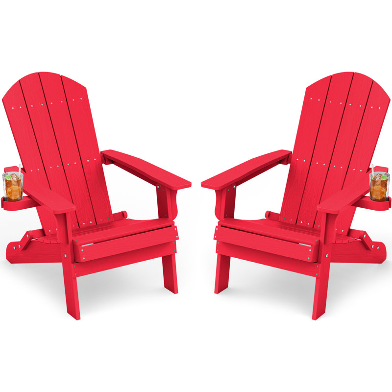 Plastic Adirondack Chairs Outdoor HIPS Patio Chairs With Wood Texture Lawn Fire Pit Deck Porch Garden Chairs For Adults（Set Of 2）