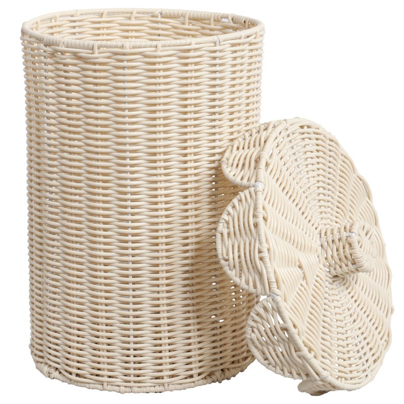 Corbeille à déchets en résine de style bohémien de 2,9 gallons avec couvercle festonné Fern, Blanc