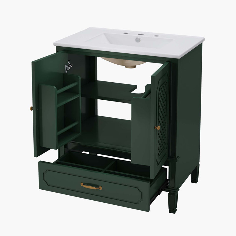 Meuble-lavabo polyvalent avec rangement spacieux et fabrication durable, Vert foncé