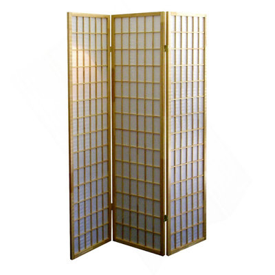 Paravent de 70 pouces de hauteur à 3 panneaux de style japonais avec finition en bois naturel