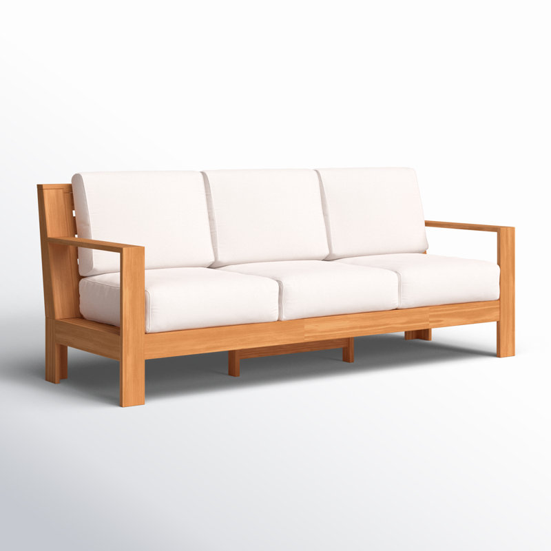 Chaney 78.75'' Wide Rectangle Teak Patio Sofa with Sunbrella® Cushions, Canvas Vellum Sunbrella® Canvas