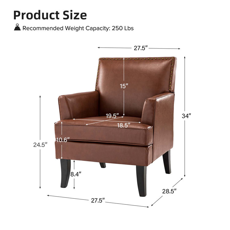 Celadon 27.5'' Wide Faux Leather Armchair with Nailhead Trim and Solid dWoo Legs Set Of 2, Brown Faux Leather