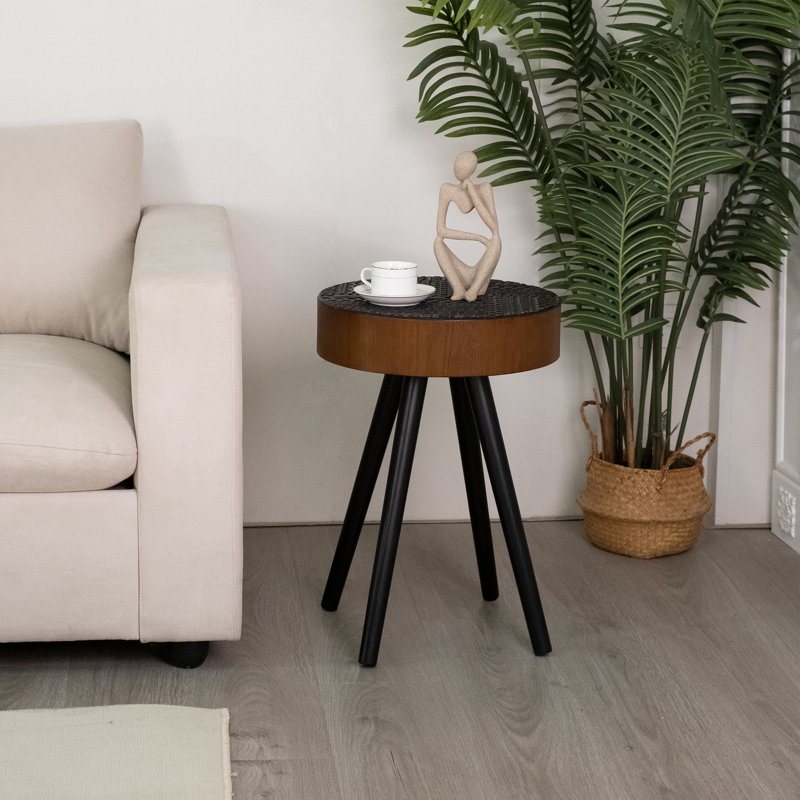 Table d'appoint ronde 15,7 pouces, Plateau noir / base brune