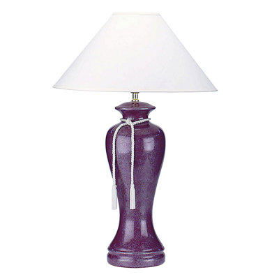 35" Tall Ceramic Table Lamp, Curved Design With Burgundy Finish, Linen Shade