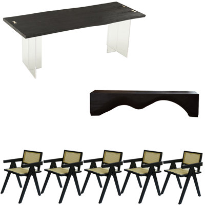 Modern black solid wood acrylic table set