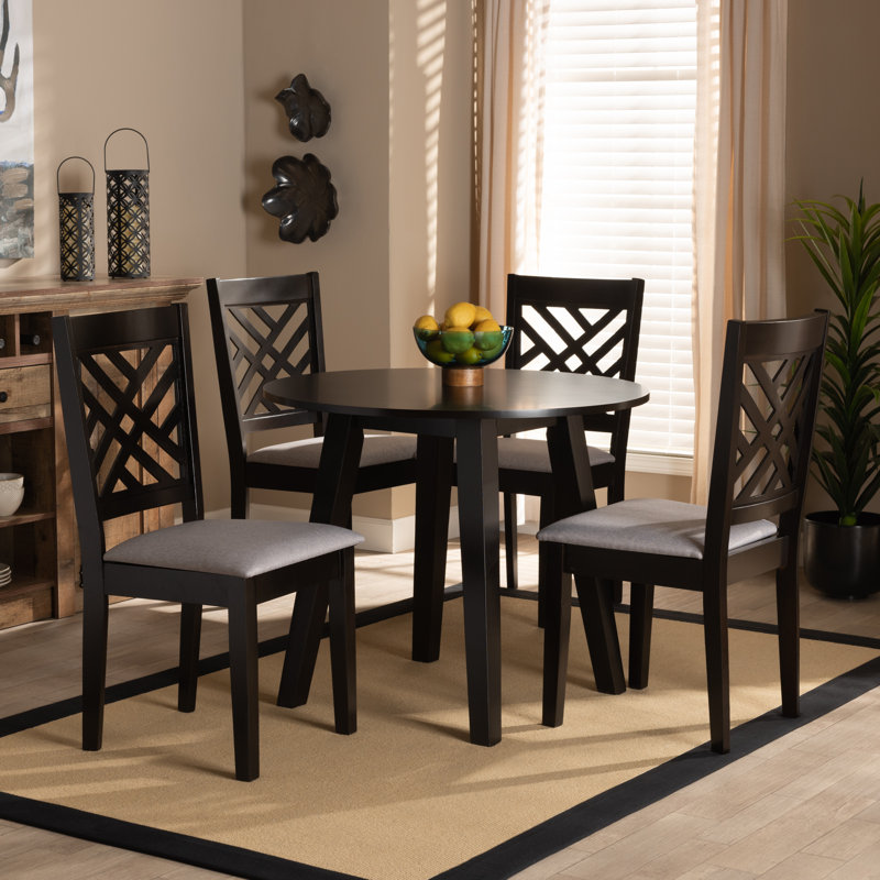 Baxton Studio Lilly Modern and Contemporary Grey Fabric Upholstered and Dark Brown Finished Wood 5-Piece Dining Set, Grey