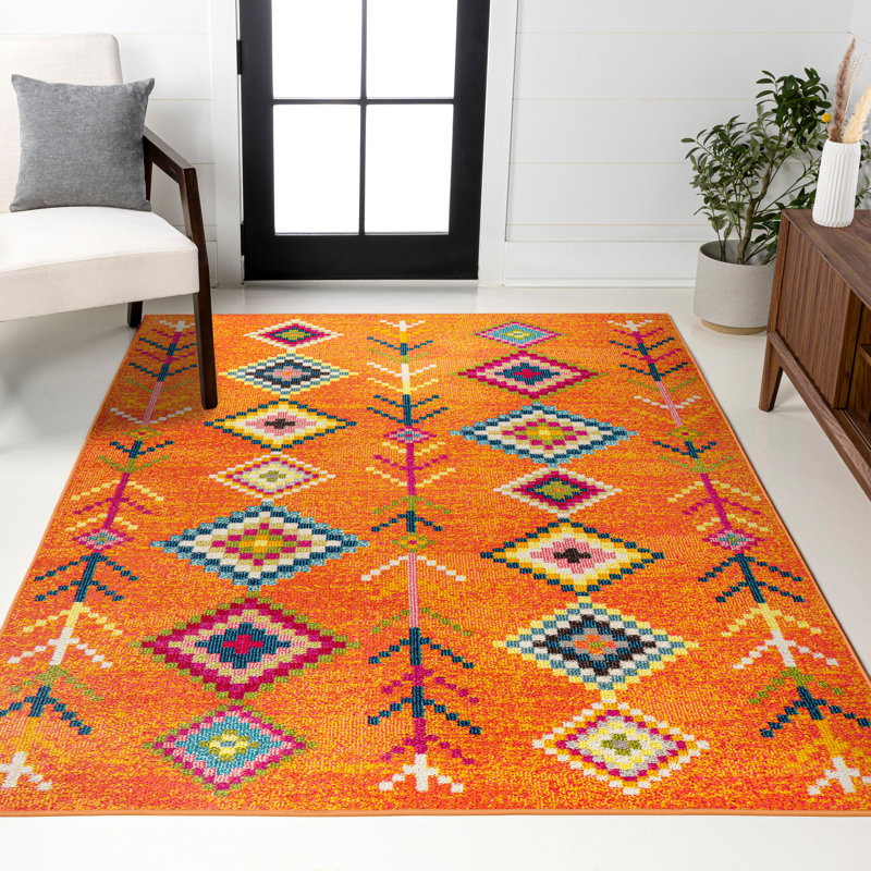 Blakely Tribal Love Geometric Orange/Multi Rug, Rectangle 7'9" x 10'