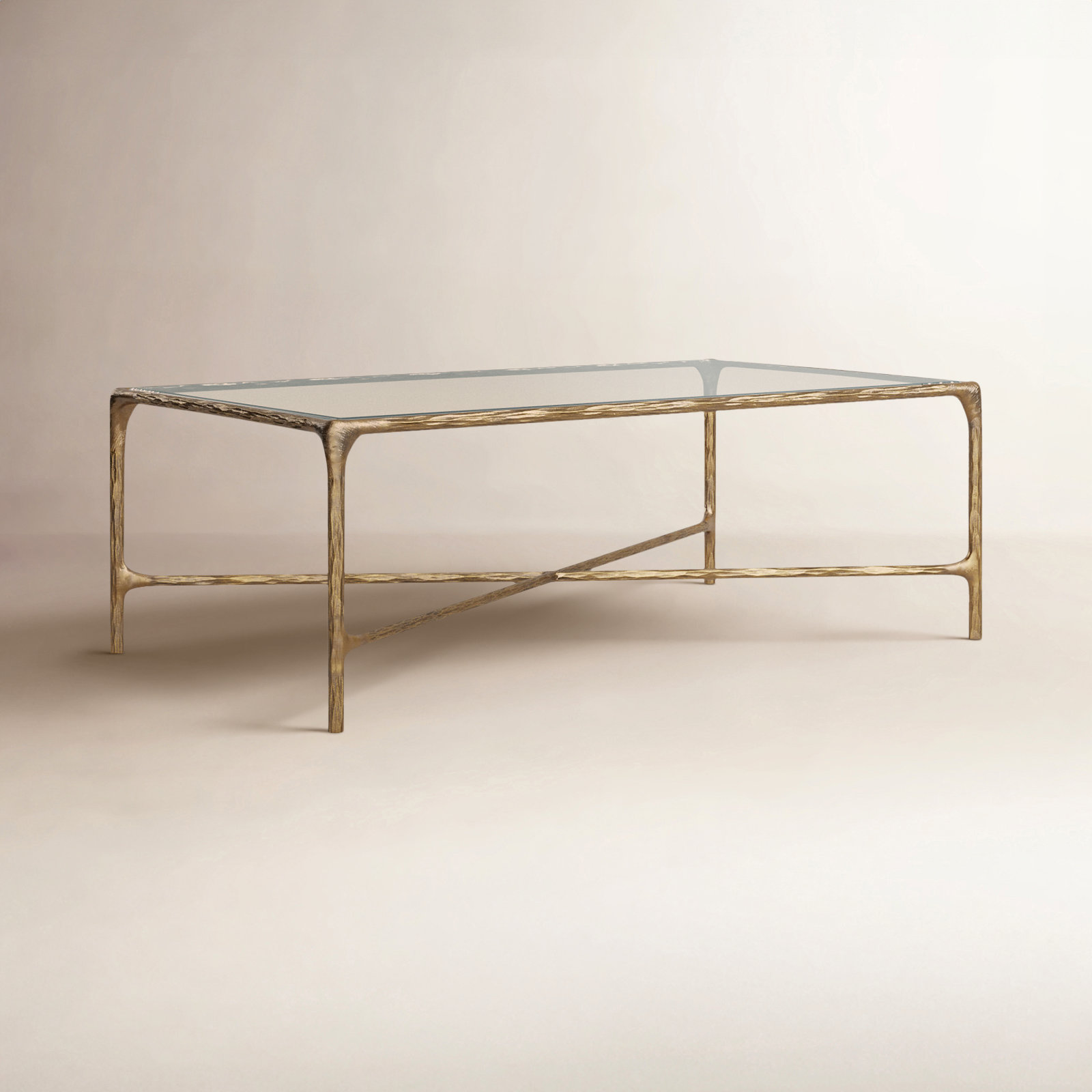 Evelynn Single Coffee Table, Brass, Clear