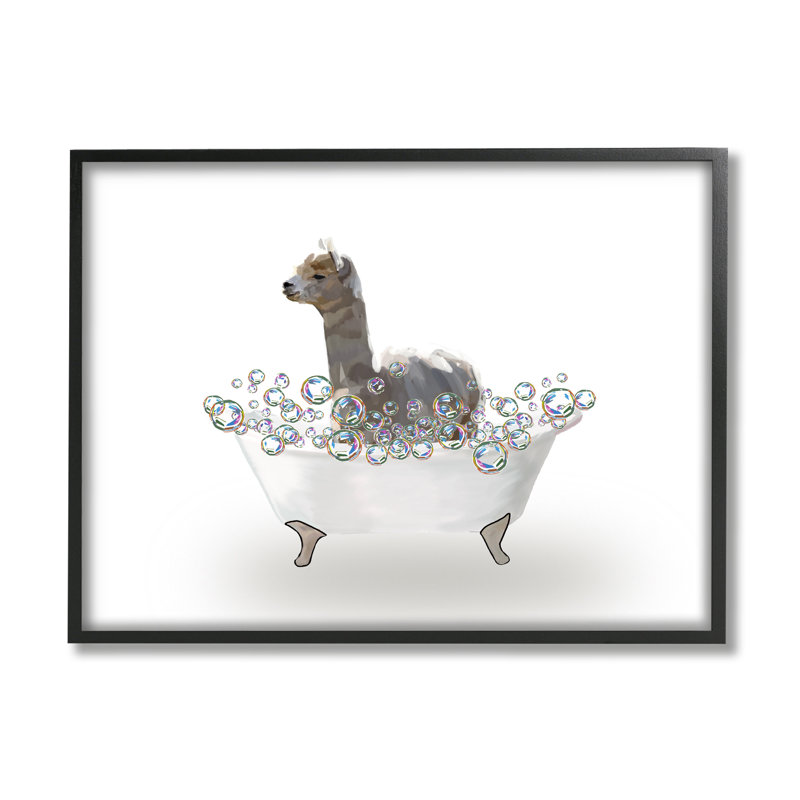 " Alpaca In Bubble Bath " by Amelia Noyes, Black Framed, 11" H x 14" W x 1.5" D