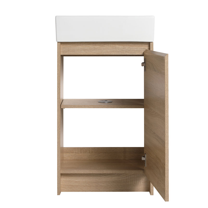 Ensemble de meuble-lavabo simple 18 po, meuble-lavabo autoportant avec plateau en céramique et 1 tablette réglable