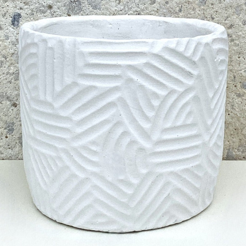 Patterned Lines Design Pot, White
