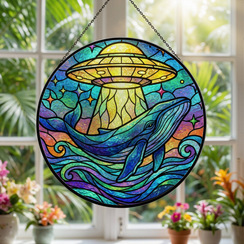 Vitrail 12 "H Whale Ufo, H 12 po x l 12 po