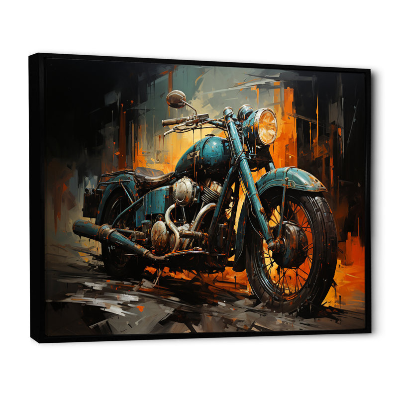 Motocyclette II jaune et noir - art mural moto, Cadre flottant noir, H 30 po x l 40 po x P 1,5 po