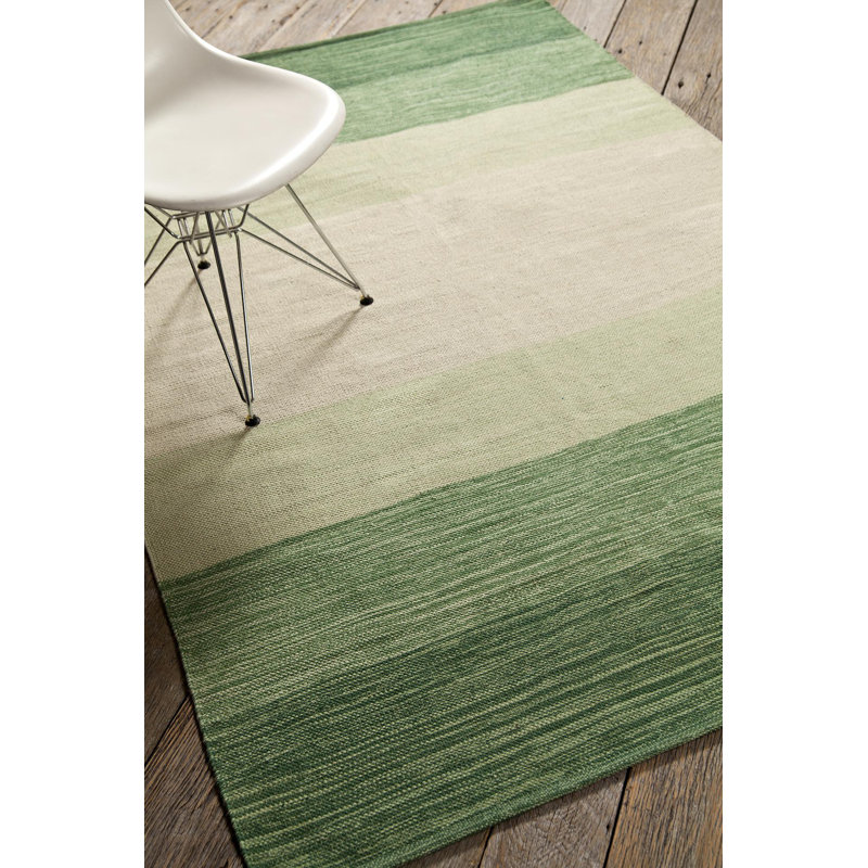 Temme Hand Woven Cotton Area Rug, Rectangle 5' x 7'6", Beige/Green Striped