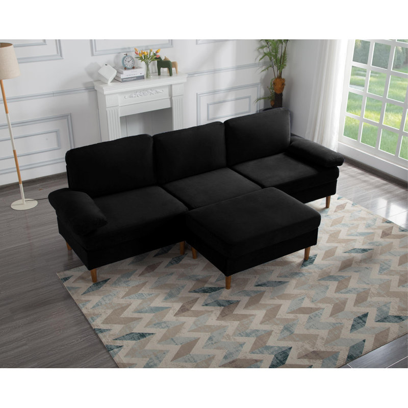 Canapé autoportant de 102,4 po, tissu de velours confortable, coussins amovibles et lavables, Velours noir