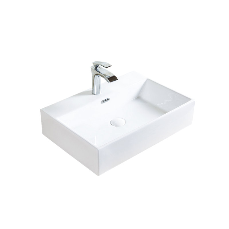Lavabo de salle de bain vasque rectangulaire en céramique blanc brillant avec trop-plein Colves