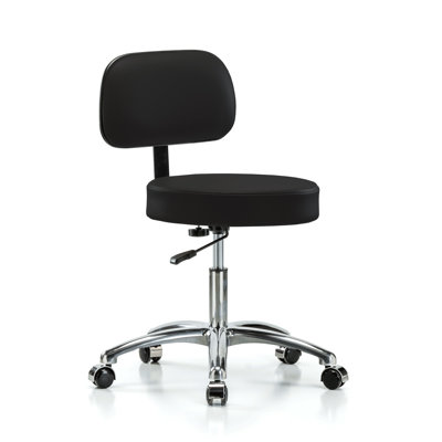 PERCH Chrome Walter Height Adjustable Exam Stool with Backrest | Desk Height 18.5-24"
