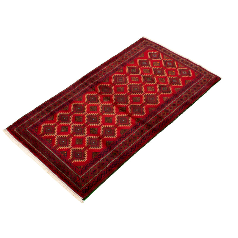 Hand-Knotted Rizbaft Red Wool Rug 3'5" X 6'5"