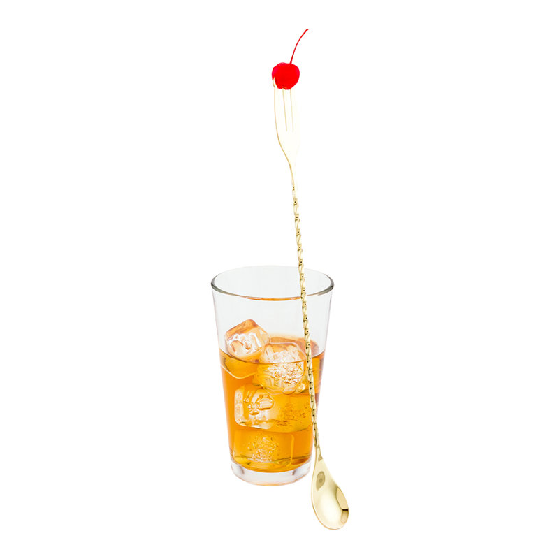 Cuillère à bar Trident en acier inoxydable plaqué or 12 po Bar Lux, Doré