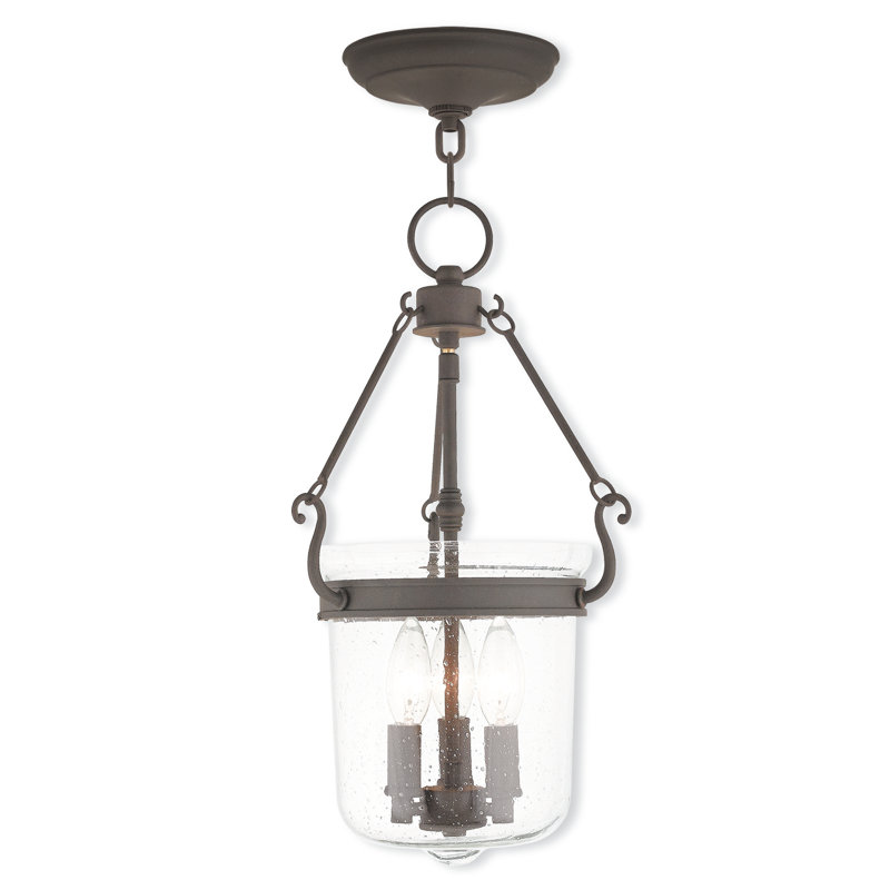 Luminaire suspendu simple à 3 lumières Noank, Bronze, Clair