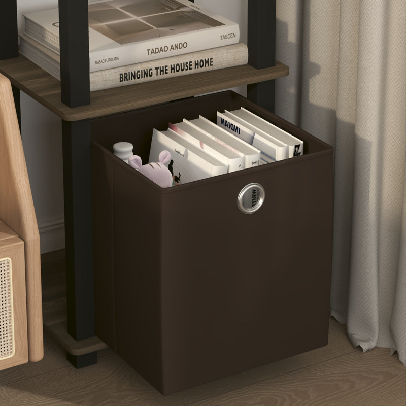 5-Tier Open Shelf Bookcase, Compact Storage Bookshelf with Bin, Columbia Walnut; Black