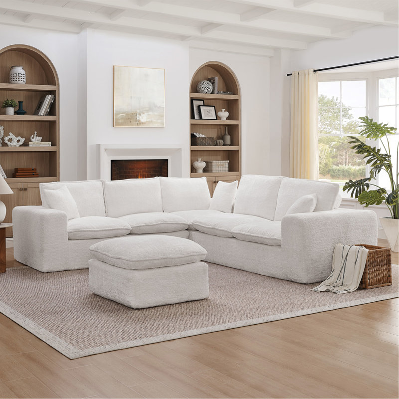 Canapé modulaire en forme de L de 107 po avec repose-pieds mobile en forme de L pour le salon, canapé Cloud confortable avec coussins, combinaison de bricolage