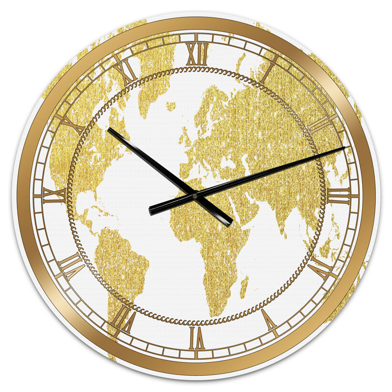 Carte dorée de la Terre - grande horloge murale tendance, Grand
