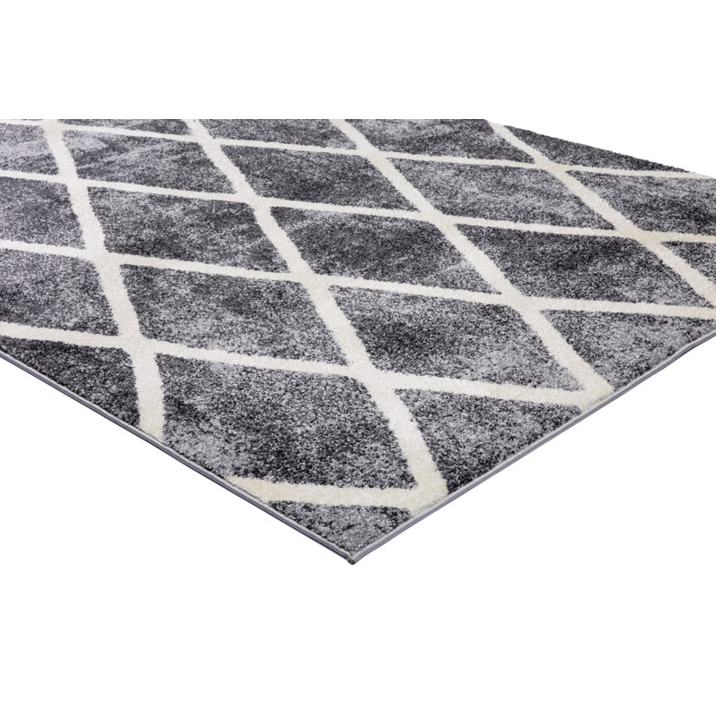 Tapis gris à motif géométrique Loney, Tapis de couloir 2 pi x 7 pi 3 po