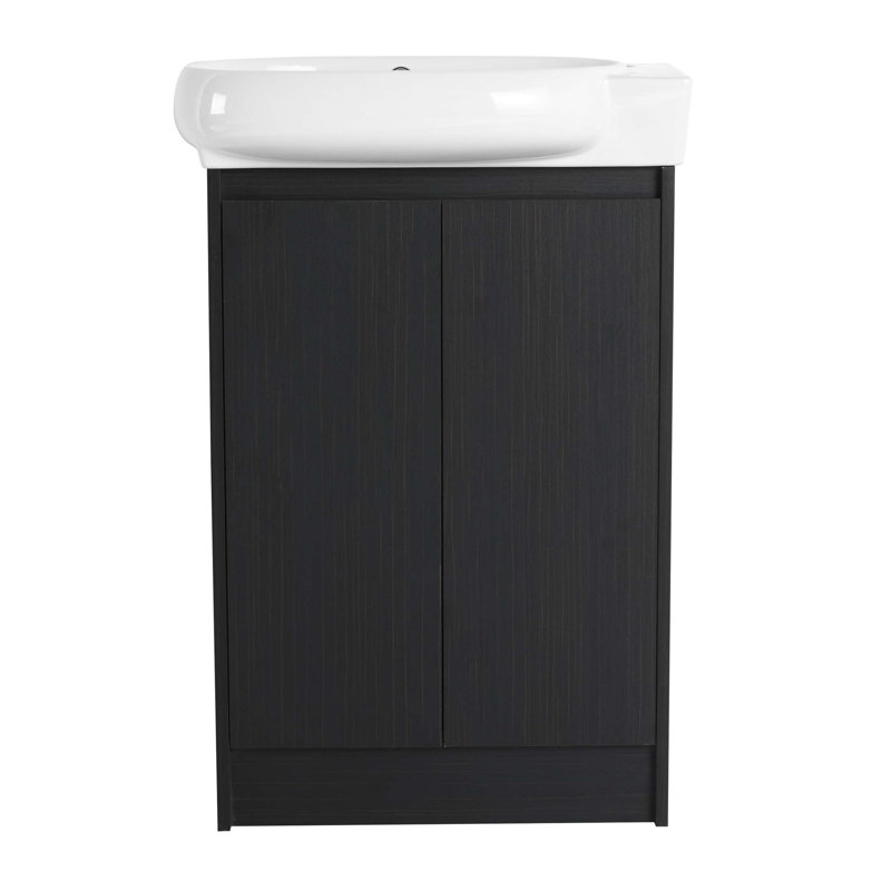 Meuble-lavabo autoportant de 23 po avec lavabo et portes, Noir châtaignier