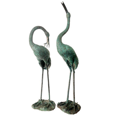 Crane Bronze Garden Statue