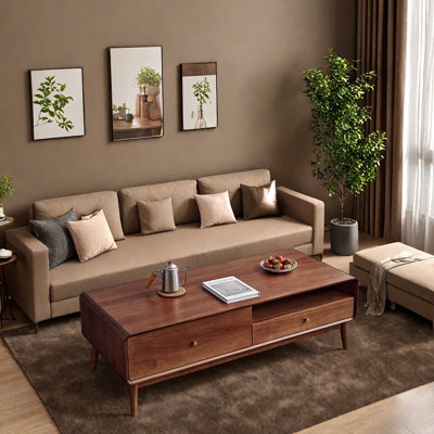 Table basse minimaliste en bois massif de couleur noyer